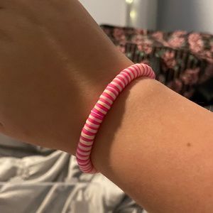 TAN AND PINK BEADED BRACELET